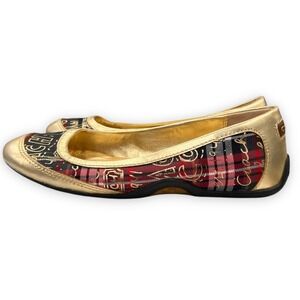 Coach Gold Metallic Plaid Ballet Flats Women's Size 6B Designer Shoes